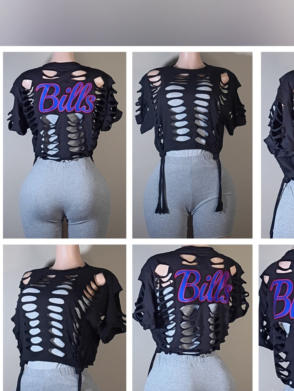 Bills Black Custom  Distressed Crop Top